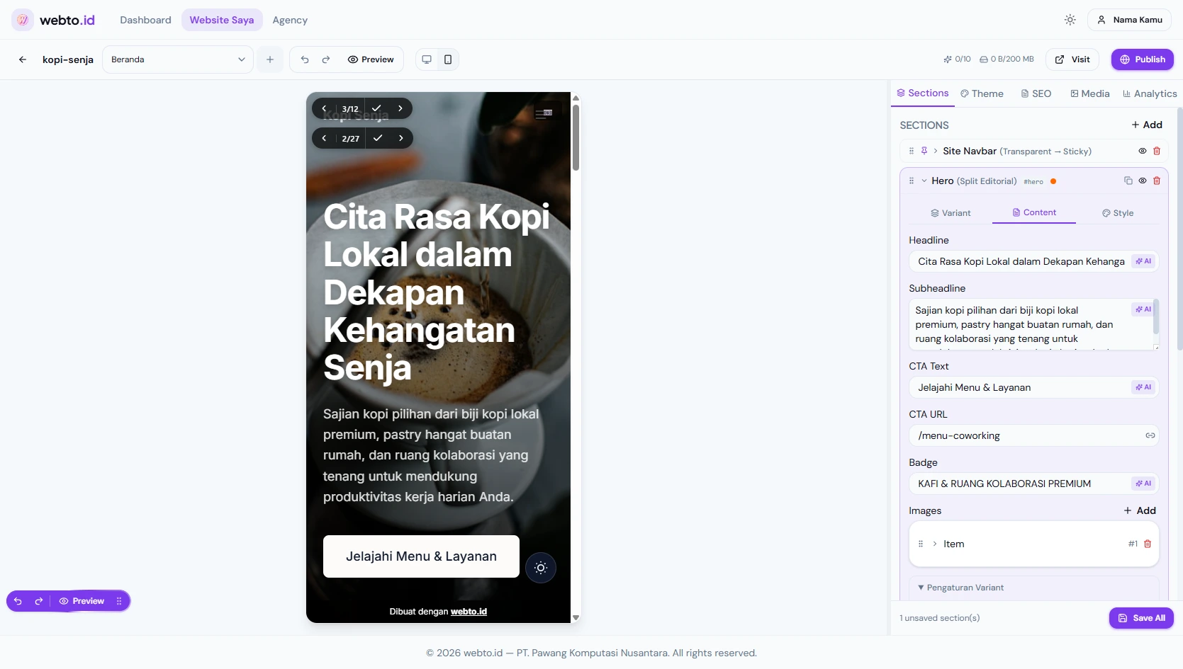 Pratinjau mode mobile