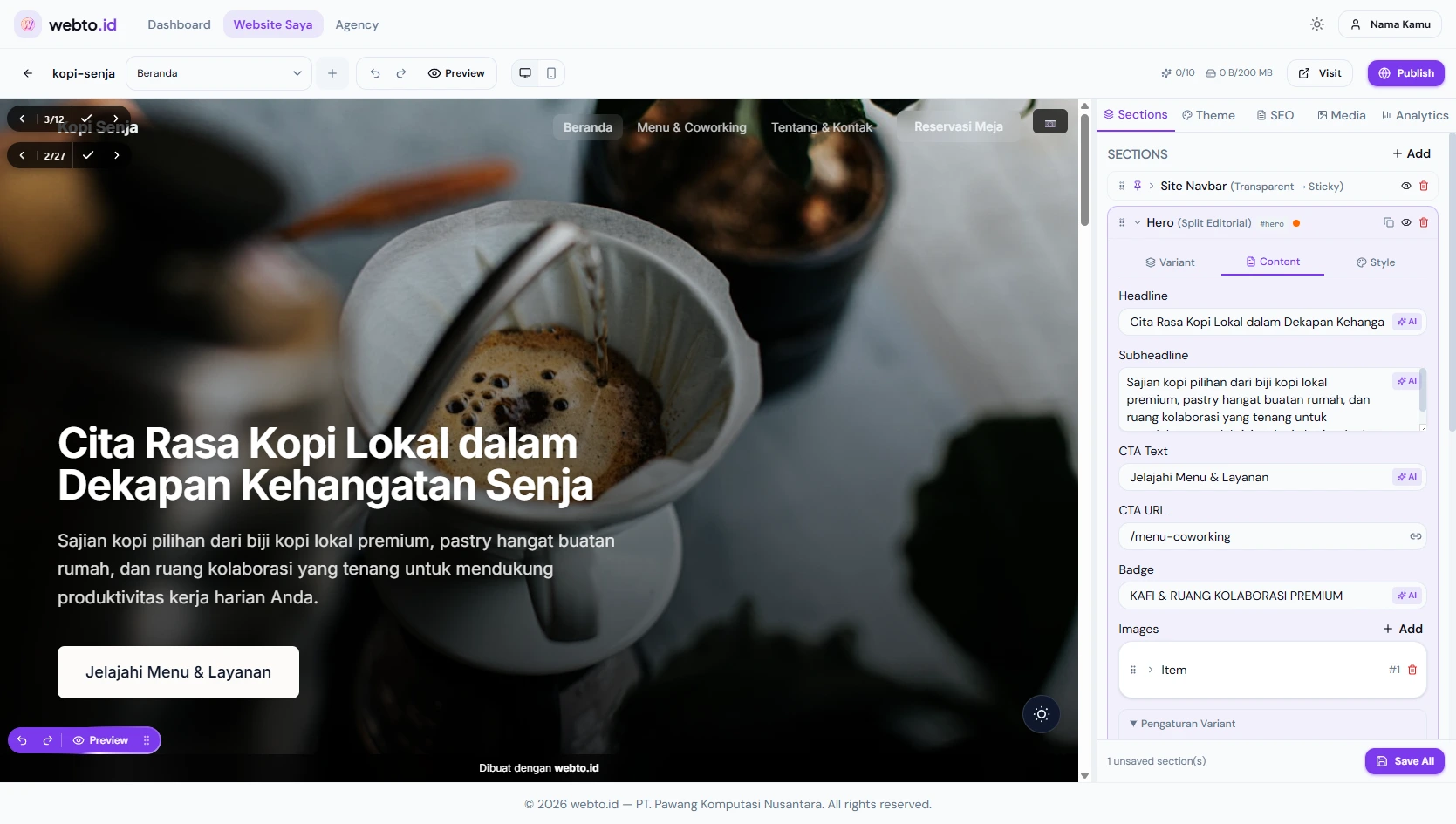 Tampilan keseluruhan editor