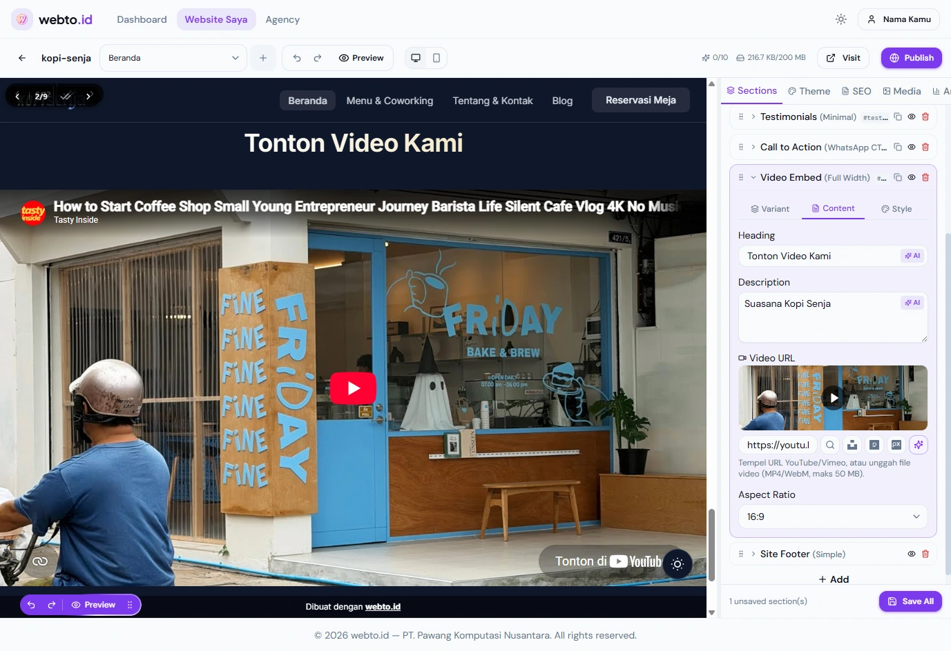 Section video di editor